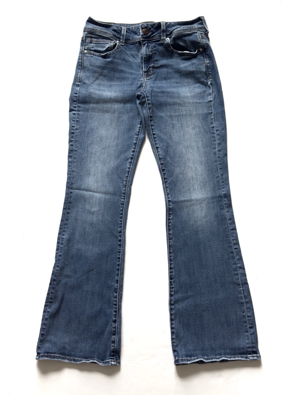 American Eagle Kick Boot Jeans Womens 8 Light Wash Stretch Denim Distressed